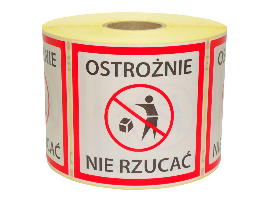 Naklejki OSTROŻNIE NIE RZUCAĆ na paczki 97X97 mm 1000 szt.